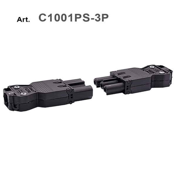 Connettore maschio-femmina (presa-spina) con fissacavo - 3 POLI