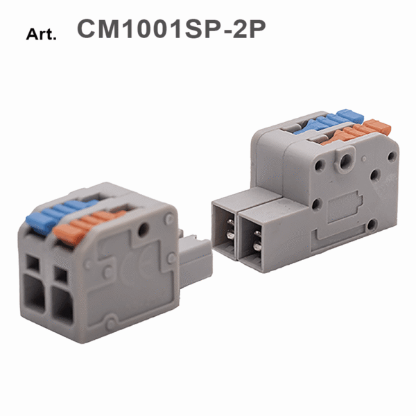 Morsetto/connettore maschio-femmina (presa-spina) con attacco rapido a leva 2 POLI