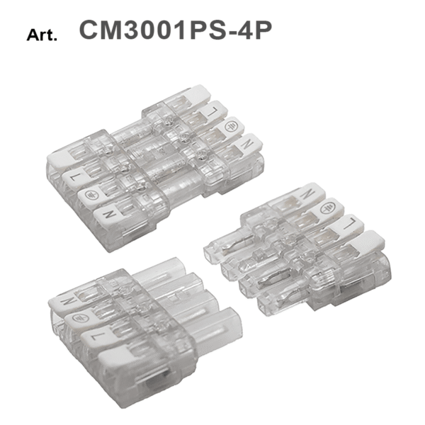 Morsetto/connettore maschio-femmina (presa-spina) con attacco rapido a leva 4 POLI