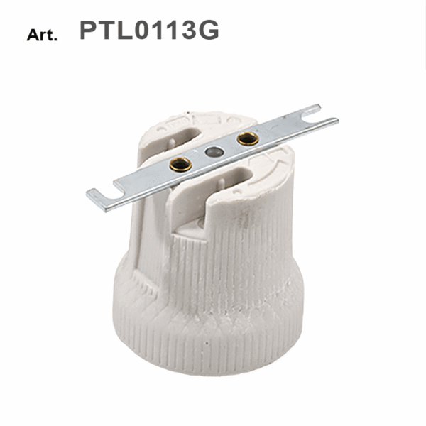 Portalampada E27 in ceramica con staffa diritta
