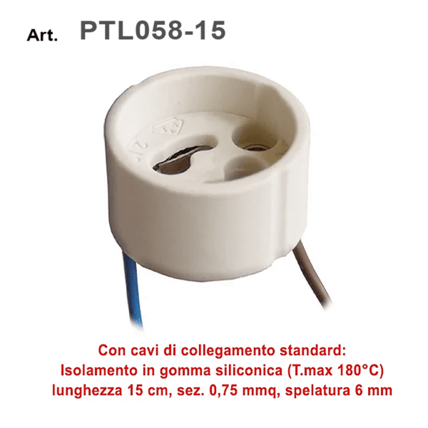 Portalampada GZ10 in ceramica con filo standard in silicone - T180°C sezione 0,75 mm² - spellatura 6 mm