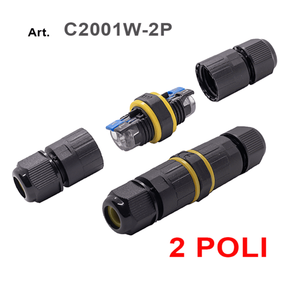 Connettore IP68 2 poli con attacco rapido e pressacavo