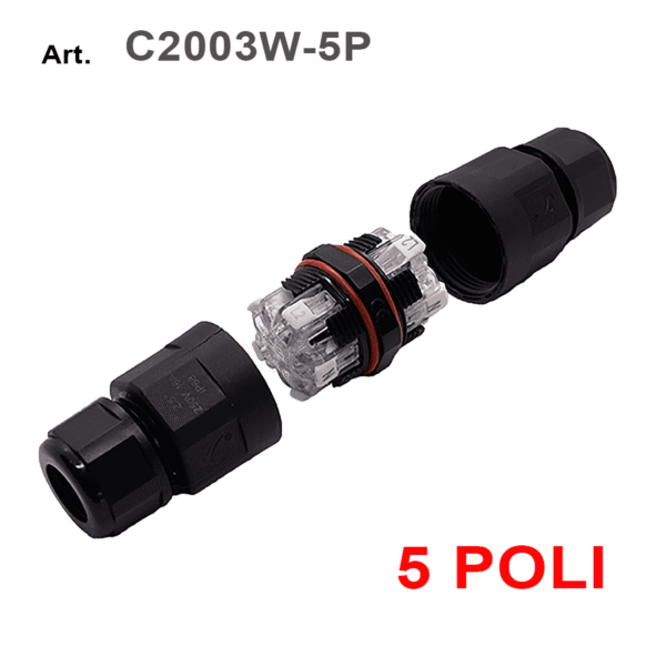 Connettore per cavi multipolari IP68 5 poli con attacco rapido e pressacavo