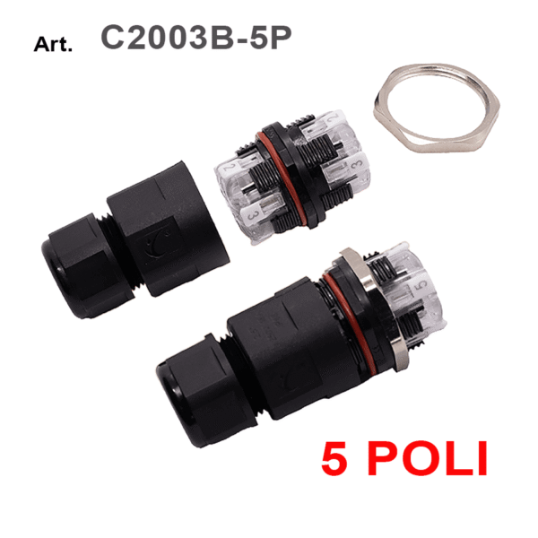 Connettore presa spina IP68 5 poli per installazione in scatola di derivazione