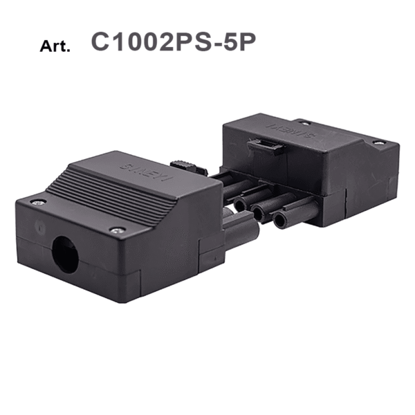 Connettore maschio femmina presa spina con fissacavo a 5 poli per collegamenti elettrici multipolari