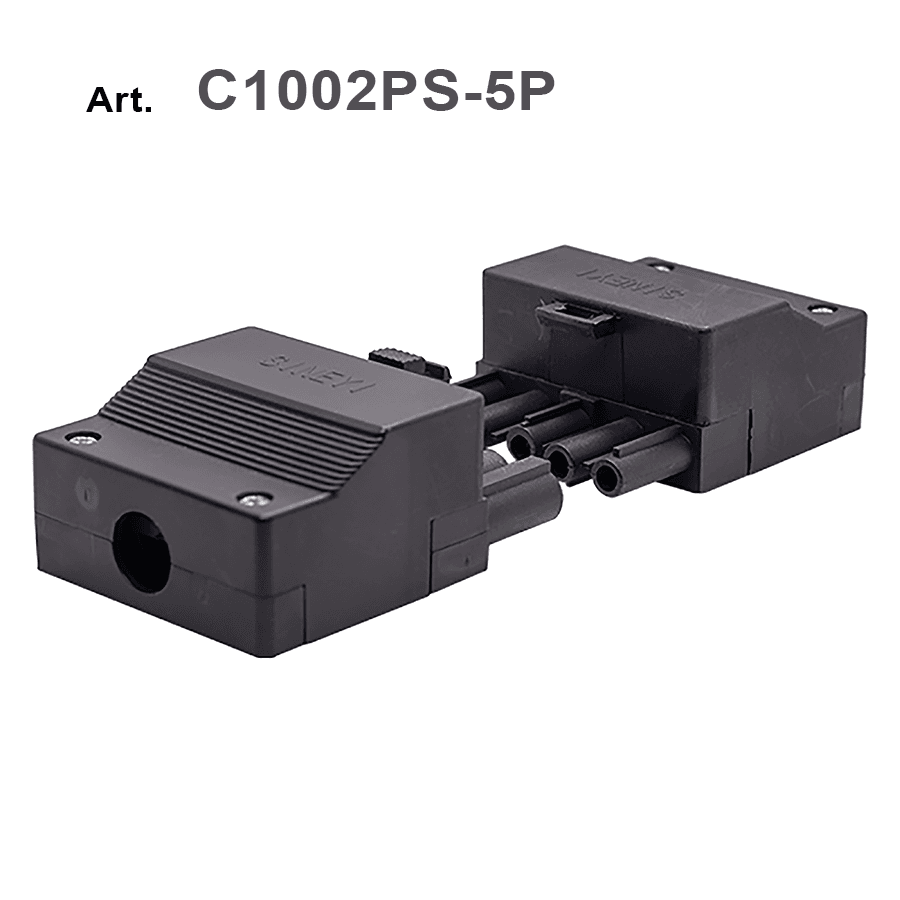 Connettore maschio femmina presa spina con fissacavo a 5 poli per collegamenti elettrici multipolari