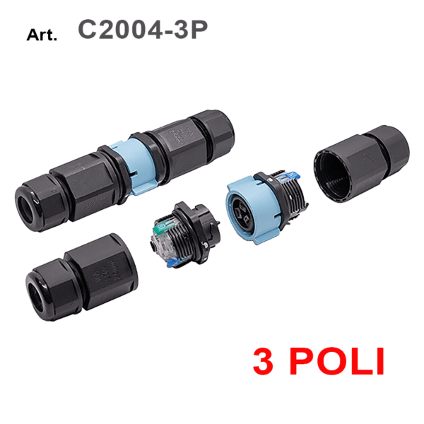 Connettore presa spina IP68 3 poli con attacco rapido e pressacavo