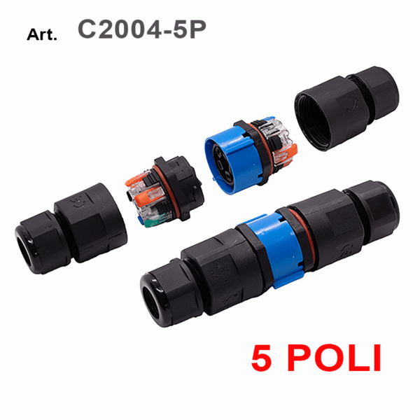 Connettore presa spina IP68 5 poli con attacco rapido e pressacavo per impianti elettrici
