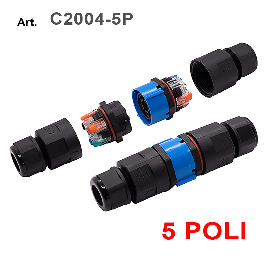 Connettore presa spina IP68 5 poli con attacco rapido e pressacavo per impianti elettrici