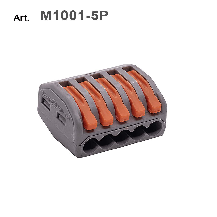 Morsetto a leva a innesto rapido 5 poli per cablaggio multipolare