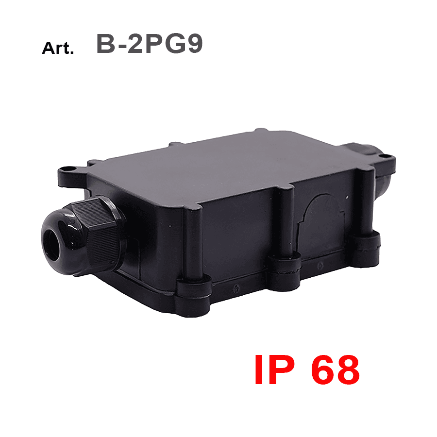 Scatola di derivazione IP68 con 2 pressacavi PG9 e morsetto a innesto rapido in plastica per cablaggi impermeabili