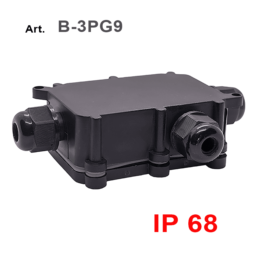 Scatola di derivazione IP68 con 3 pressacavi PG9 e morsetto a innesto rapido in plastica per cablaggi impermeabili