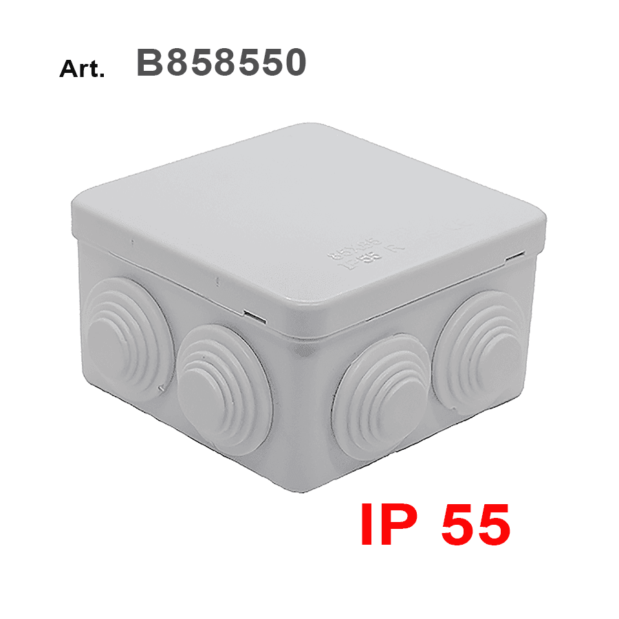 Scatola di derivazione in plastica con 4 ingressi modello B858550 per cablaggi elettrici sicuri e ordinati