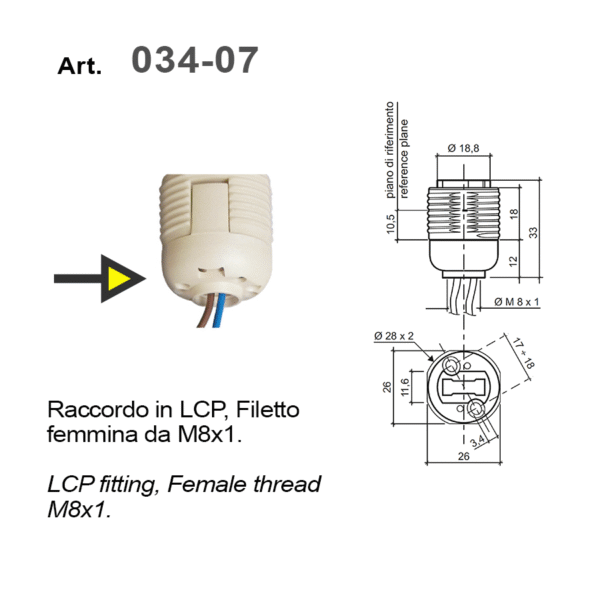 Raccordo in LCP con filetto femmina M8x1