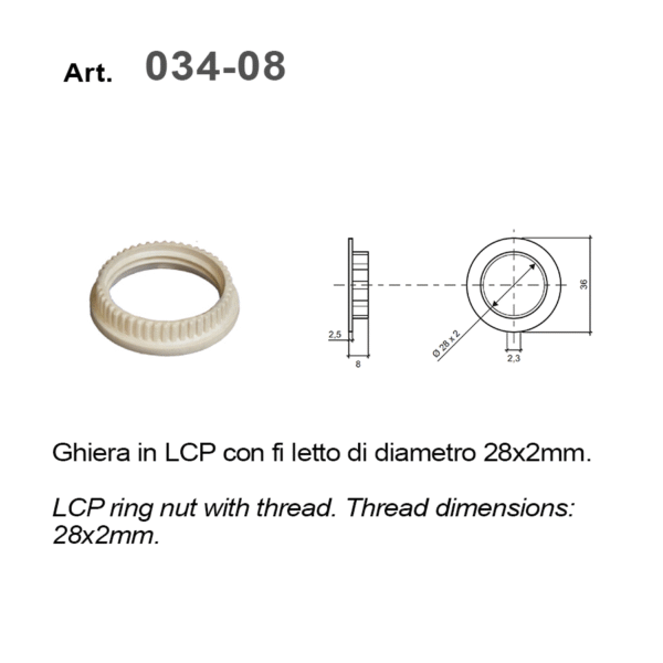 Ghiera in LCP filetto 28X2 mm.