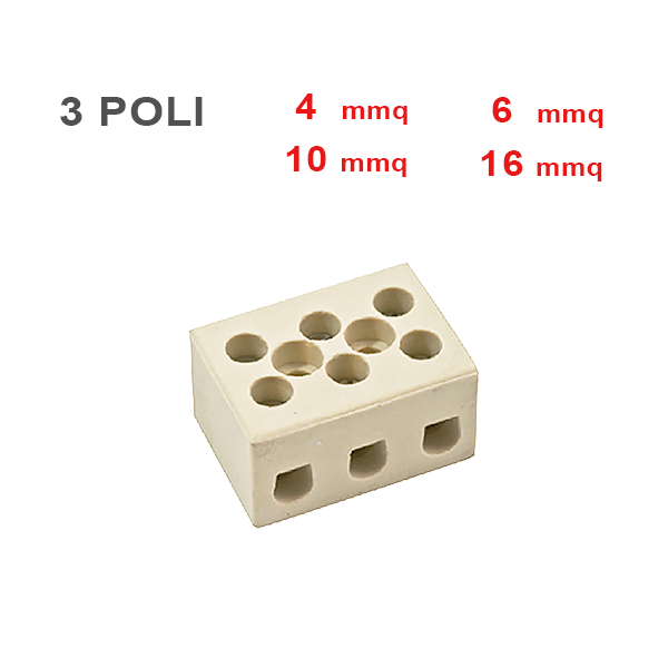 Morsetto in ceramica 3 poli 300°C 400V alta temperatura