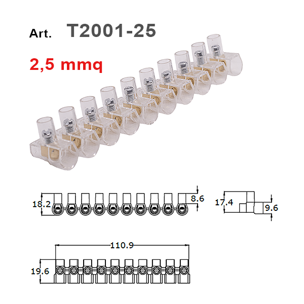 Morsetto terminale a cappuccio isolante 2,5 mmq per cablaggio elettrico