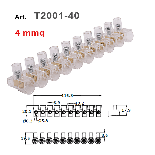 Morsetto terminale a cappuccio isolante 4 mm2 per cablaggio elettrico