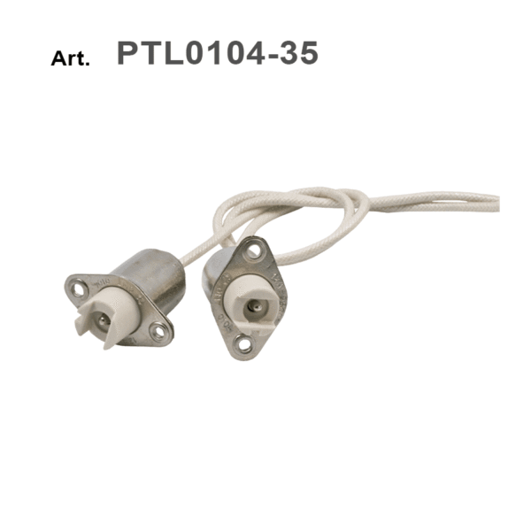 Coppia portalampada R7s 0104/35 con cavo in silicone calza vetro sez.1,5 cm.35 e flangia anteriore