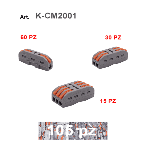 Confezione da 105 morsetti/connettori attacco rapido a leva (modulari componibili) da 1 a 3 poli