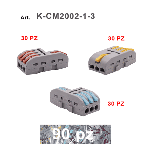 Confezione da 90 morsetti/connettori attacco rapido a leva 1-3 poli  (modulari componibili)