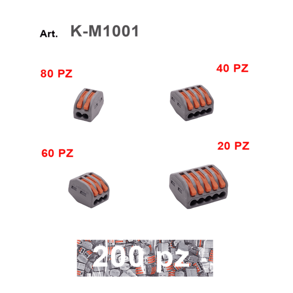 Confezione mista da 200 morsetti a leva a innesto rapido da 2 a 5 poli per cablaggio elettrico