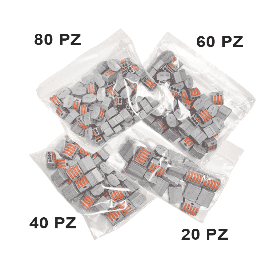 Dettaglio kit assortito morsetti a leva rapidi 2–5 poli