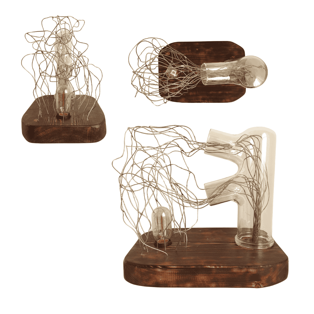 Flusso Lampada Artistica realizzata con convertitore laser e fili di rame accensione touch a 3 intensità pezzi di riciclo riutilizzati second hand