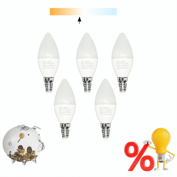 Confezione da 5 lampadine LED E14 4,9W a candela 4000K