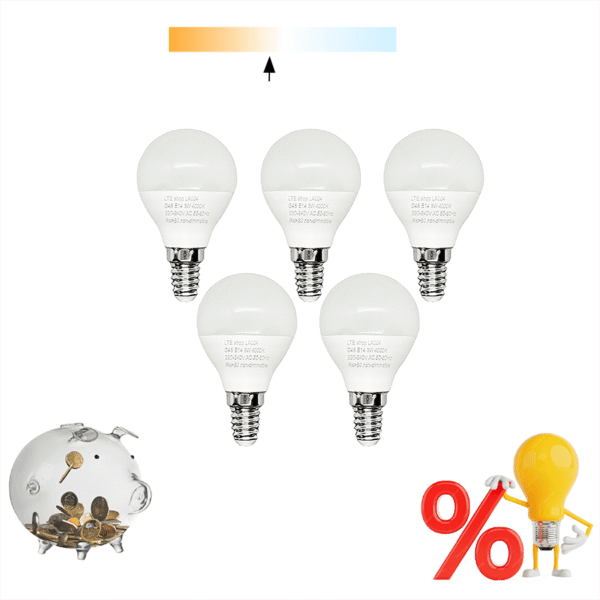 Confezione da 5 Lampadine LED E14 6W tonde 4000K