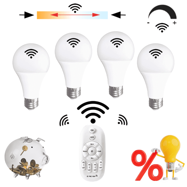 Confezione da 4 lampadine LED E27 12W telecomandabili + 1 telecomando